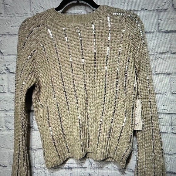 NWT Nordstrom Nanette Lepore Size M Sequined Sweater Tan/Silver - Picture 1 of 2